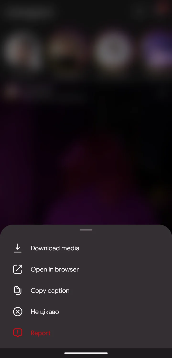 Post menu with download and copy actions